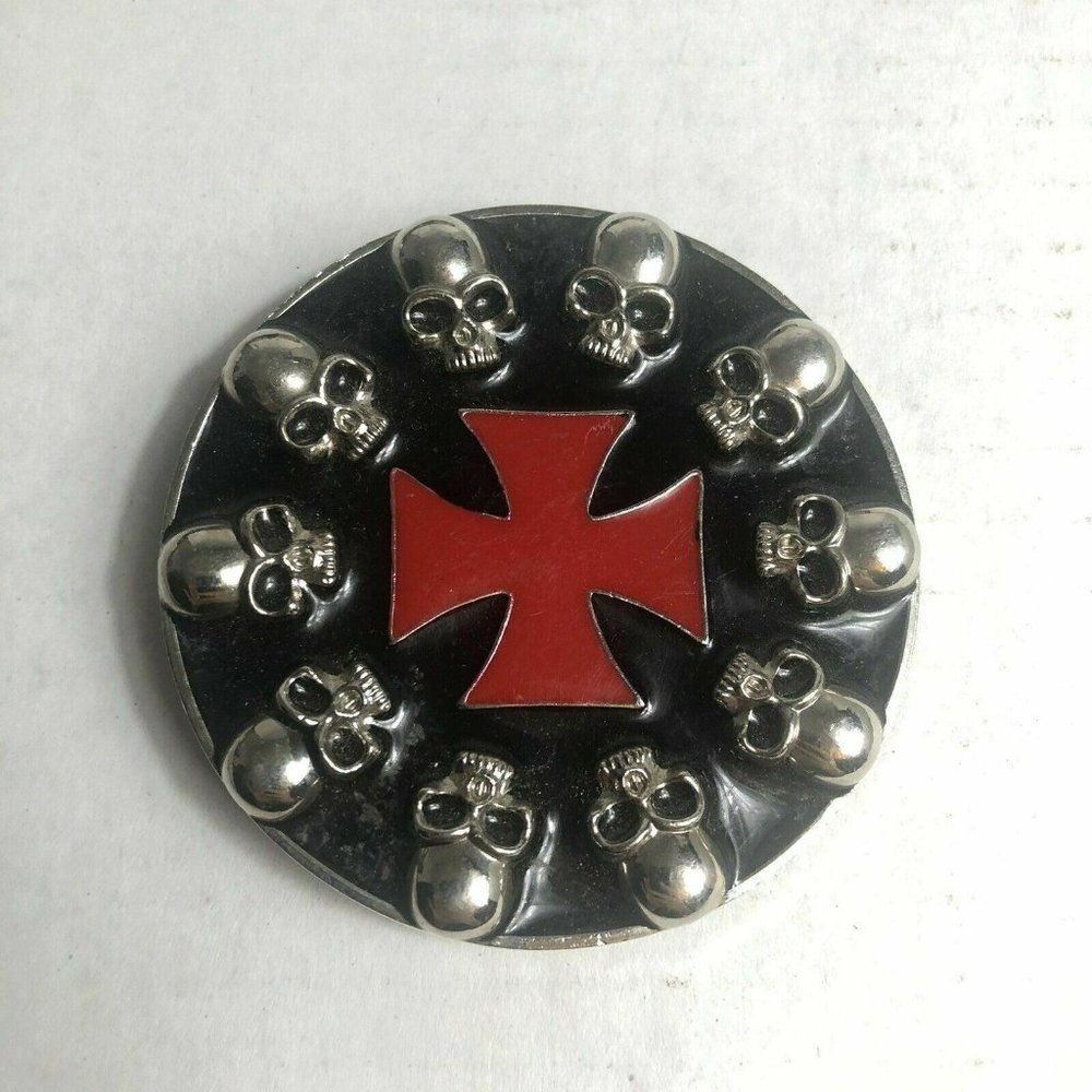 Skull Belt Buckle with Red Cross